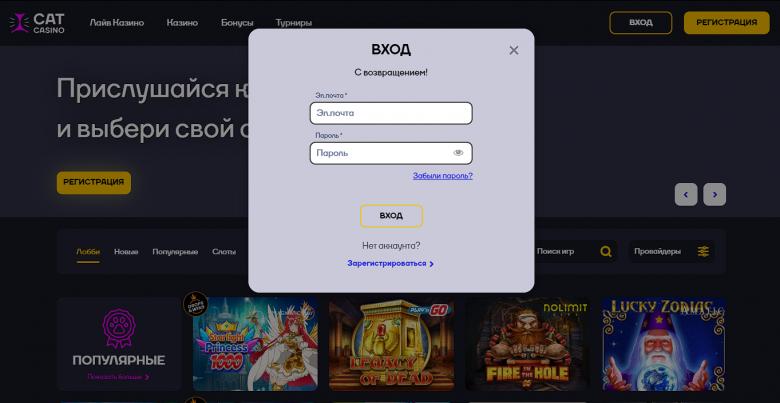 Вход на официальном сайте Кэт Казино